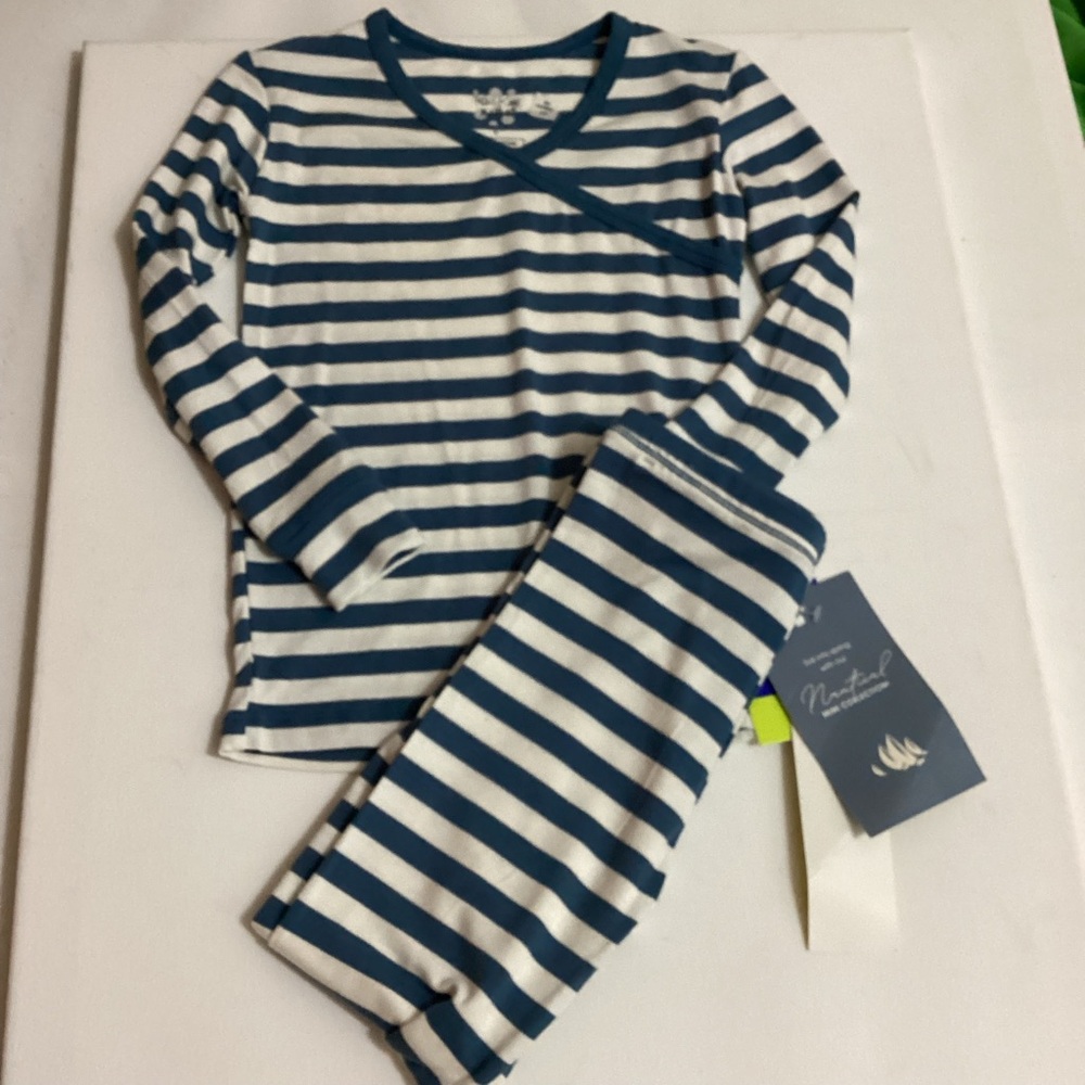 Kickee Pants Teal and White Striped Pajama Set